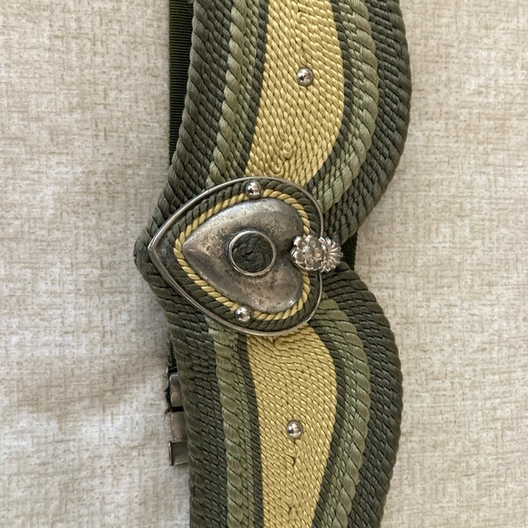 Corded & Silver Heart Belt. dk green, pale yellow, Medium-Small main image 11